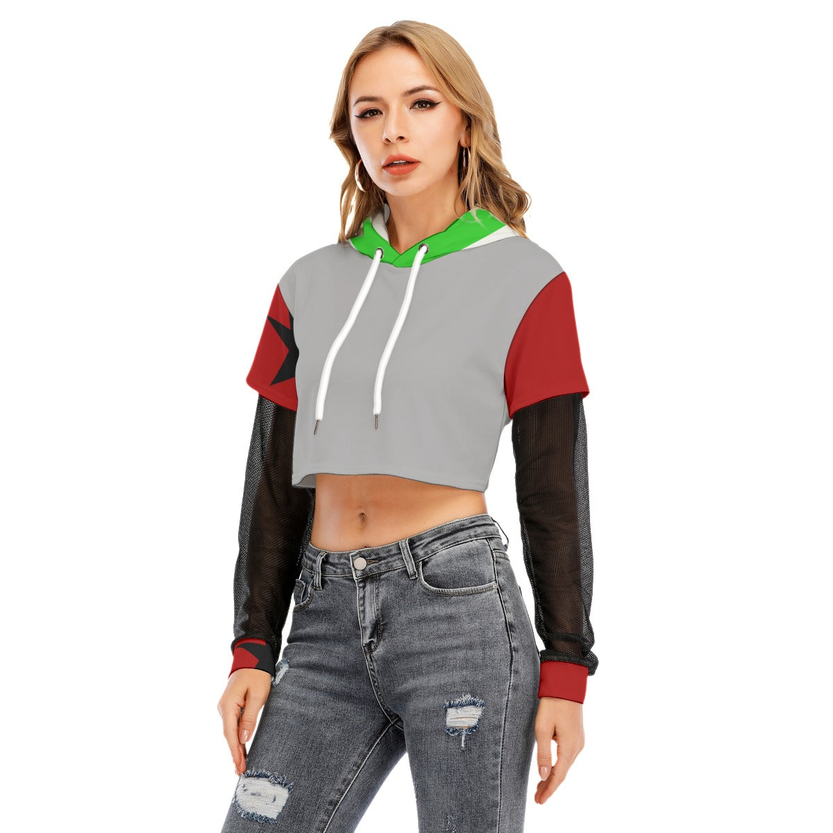 Roxy (fnaf inspired) - Mesh sleeve Cropped Hoodie