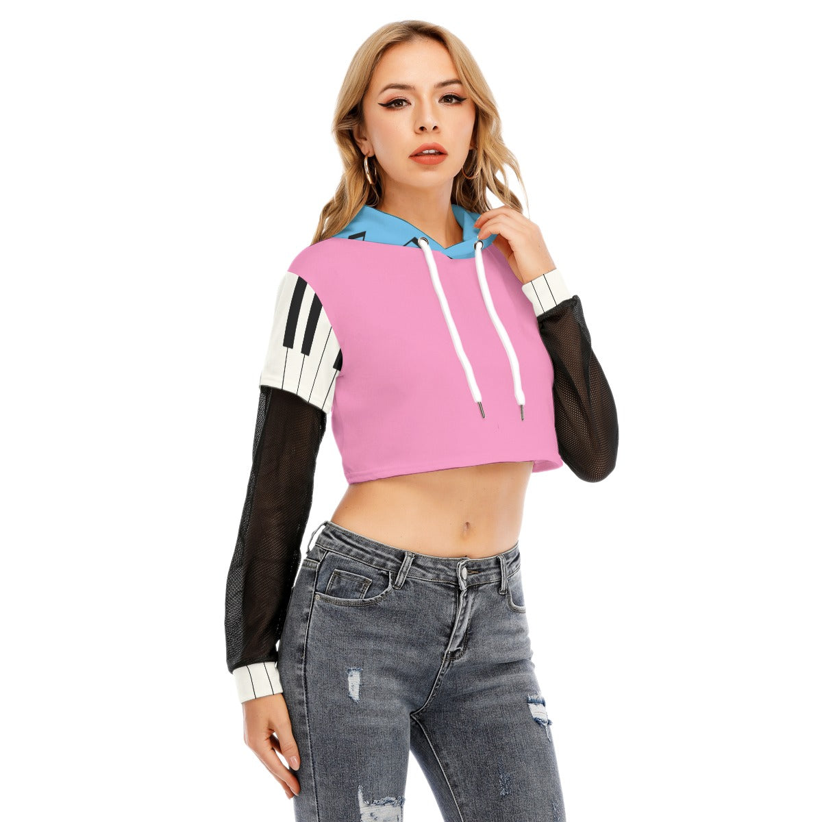 DJ Music Man (fnaf inspired) - Mesh sleeve Cropped Hoodie