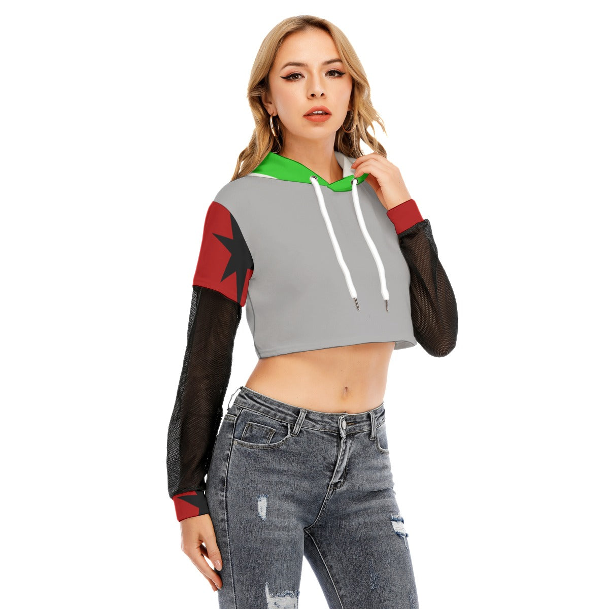Roxy (fnaf inspired) - Mesh sleeve Cropped Hoodie
