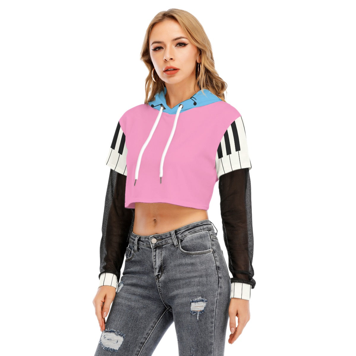 DJ Music Man (fnaf inspired) - Mesh sleeve Cropped Hoodie
