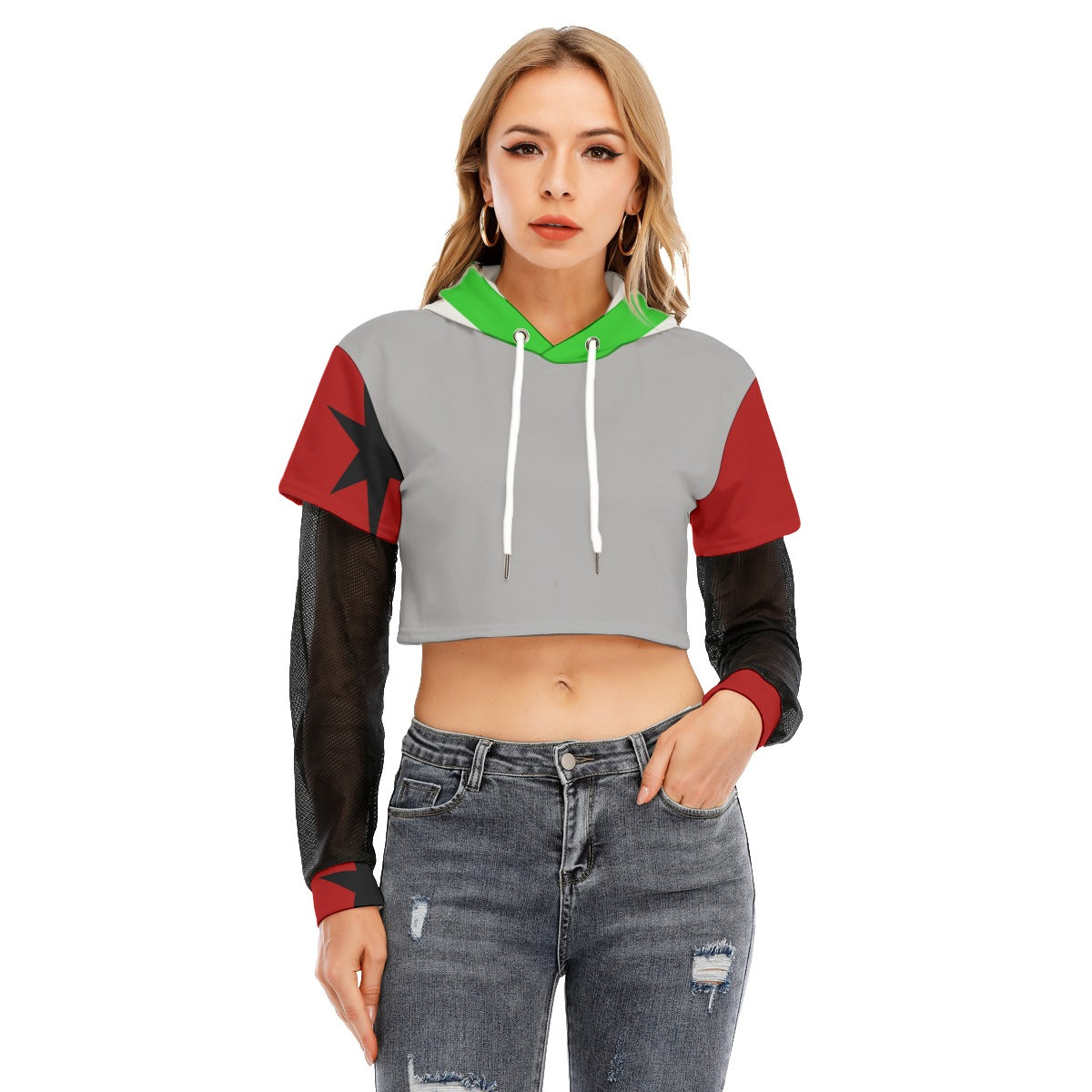 Roxy (fnaf inspired) - Mesh sleeve Cropped Hoodie